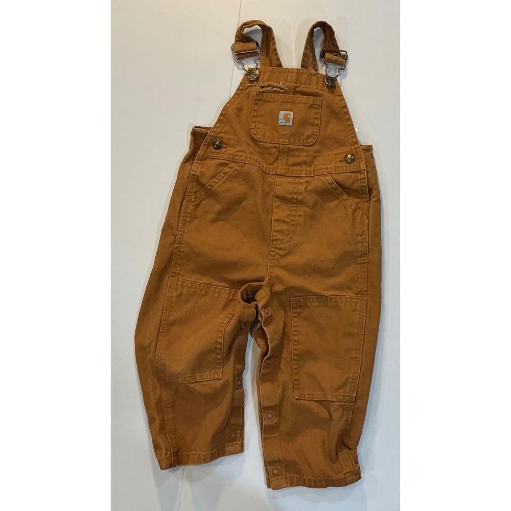 Carhartt Canvas Bib Overalls Toddler 24M Brown Double Knee Workwear Rugged